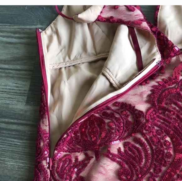 FREE PEOPLE Night Shimmer Mini Dress Raspberry Size 4 Sequin NWT - Picture 8 of 12